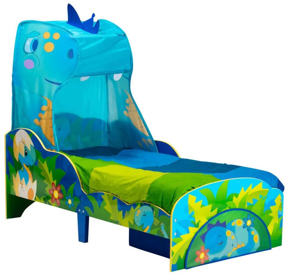 Worlds Apart Detská posteľ s dinosaurami a zásuvkou 142x77x138 cm modro-zelená