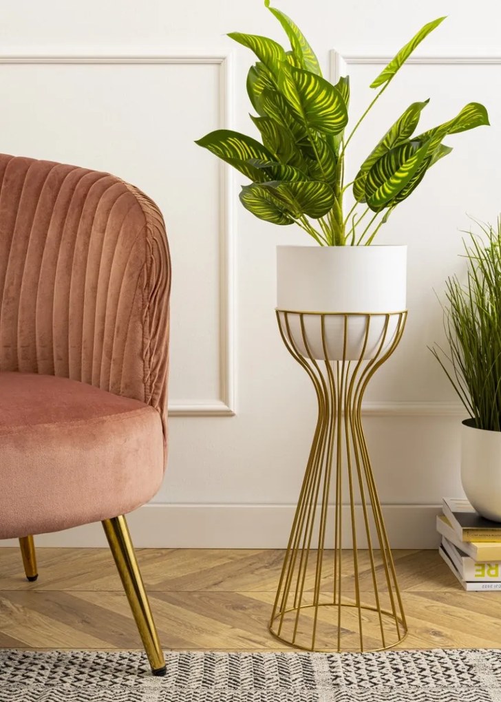 Kvetináč na stojane LOFT V 56 cm zlatý/biely