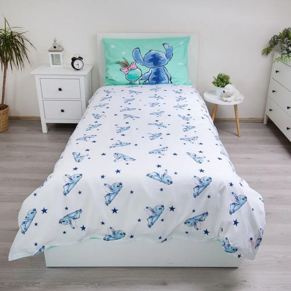 Bavlnené detské obliečky na jednolôžko v mentolovej farbe 140x200 cm Lilo & Stitch "Buddies" – Jerry Fabrics