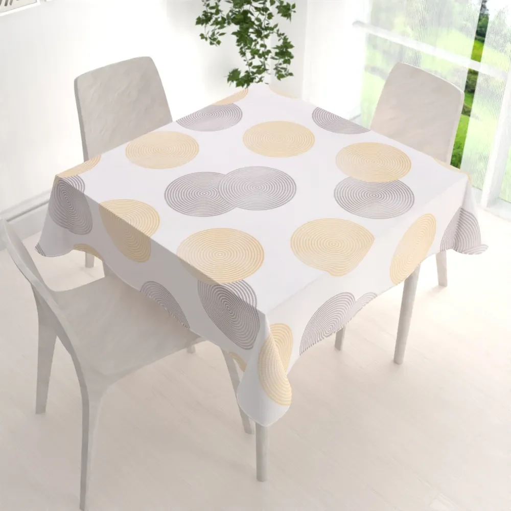 Biante Zamatový štvorcový obrus Tamara TMR-023 Žlté a sivé designové kruhy na smotanovom 110x110 cm