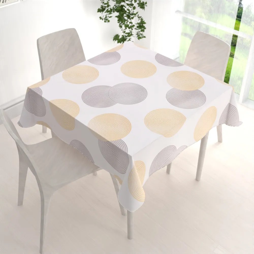 Biante Zamatový štvorcový obrus Tamara TMR-023 Žlté a sivé designové kruhy na smotanovom 80x80 cm