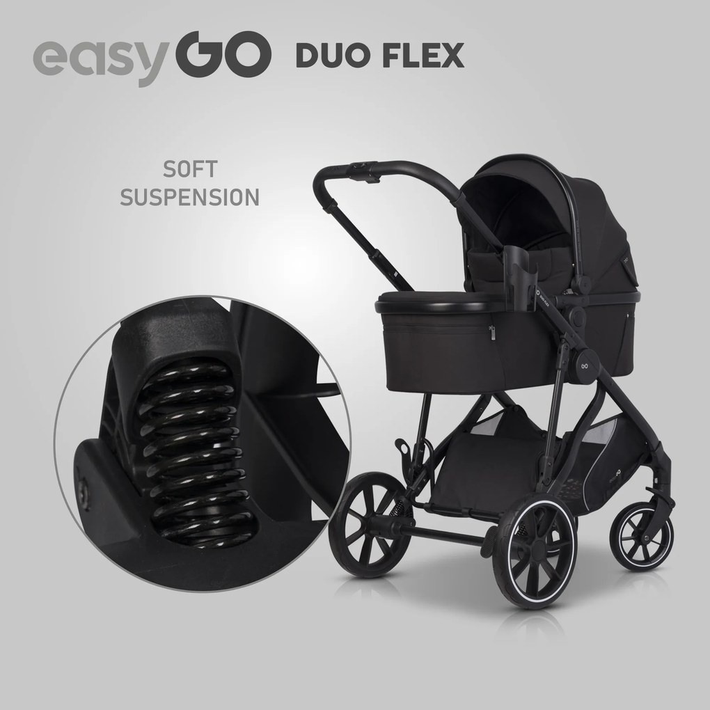 Súrodenecký kočík EasyGo Duoflex Ebony Black, 2 športové časti , 1 hlboká vanička