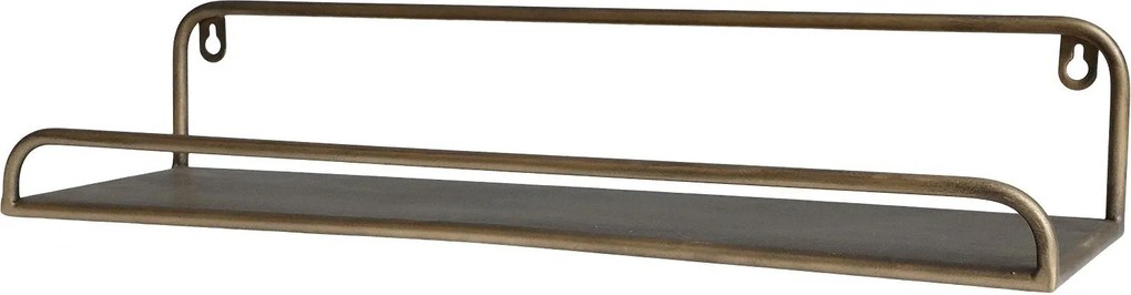 Mosadzná antik nástenná kovová polička s háčikmi Gijo - 50*15*10 cm