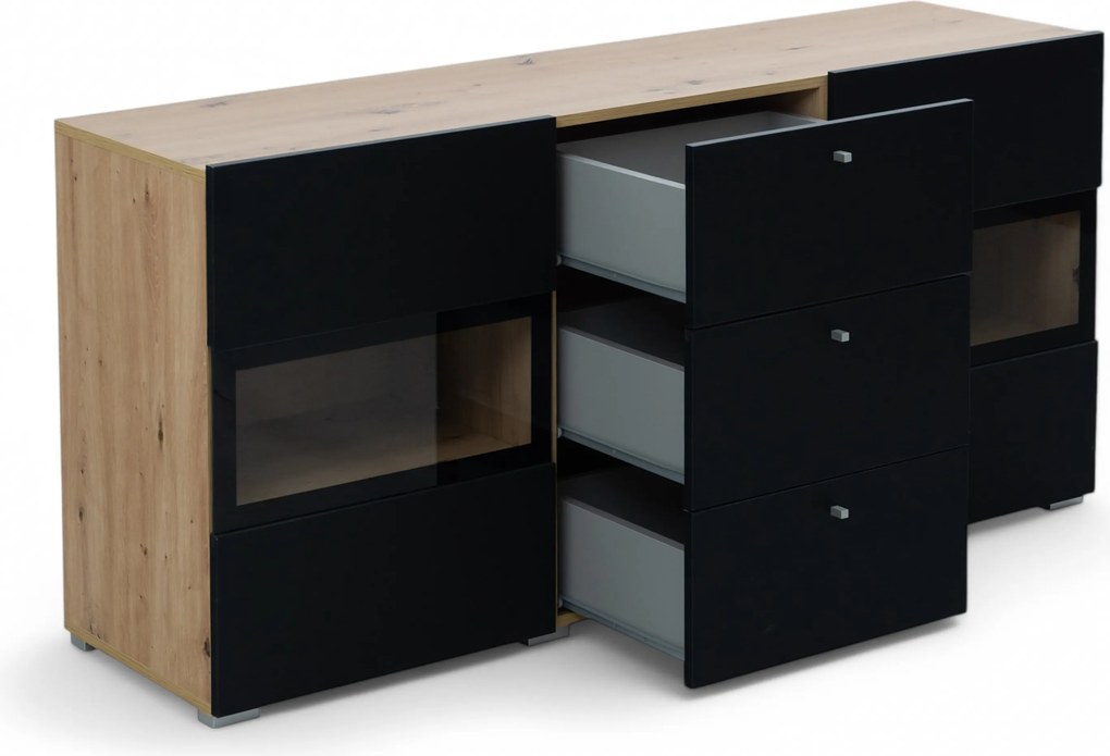 Komoda Baros 26 132 cm so zásuvkami - dub artisan / čierny mat