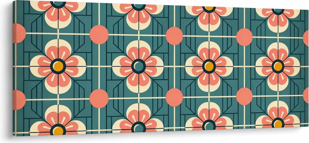 Obraz - Retro vzor s kvetmi (120x50 cm)
