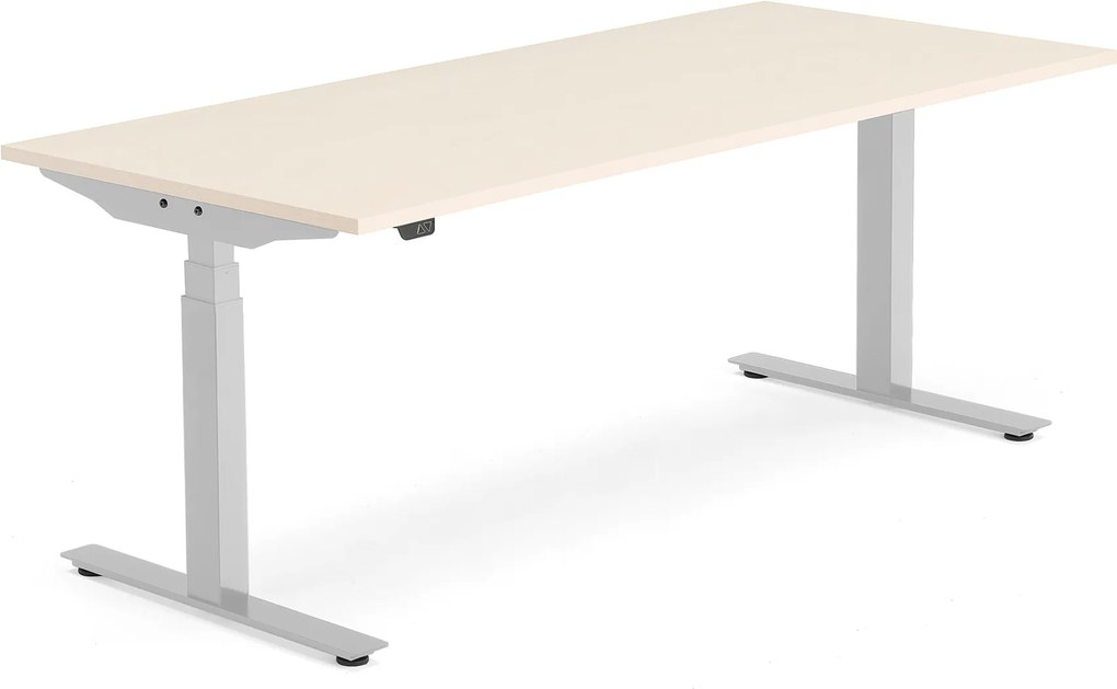 Výškovo nastaviteľný stôl Modulus, T-rám, 1800x800 mm, breza/strieborná