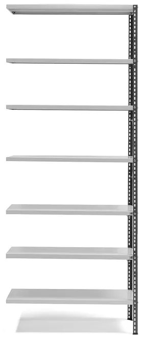 Policový kovový regál POWER, prídavná sekcia, 2500x1005x400 mm, tmavo šedý