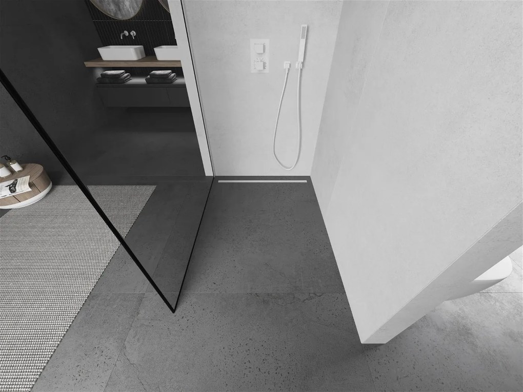 Mexen Kioto, Walk-In sprchová zástena 100 x 200 cm, 8mm sklo číre/čierny vzor, biely profil, 800-100-101-20-70