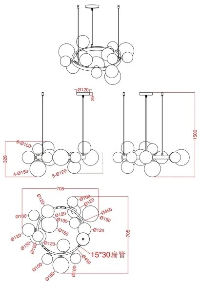 Wofi 5014-1505W - LED Luster na lanku VILLA 15xG9/3W/230V čierna