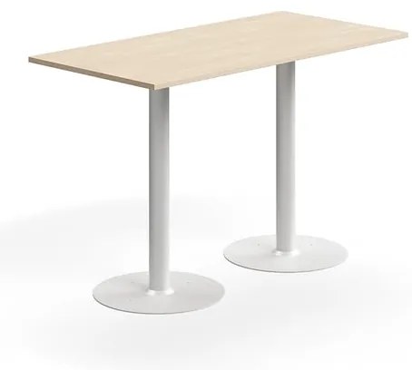 Barový stôl ALVA, 1400x700x900 mm, s kotvením do zeme, HPL, biela/breza
