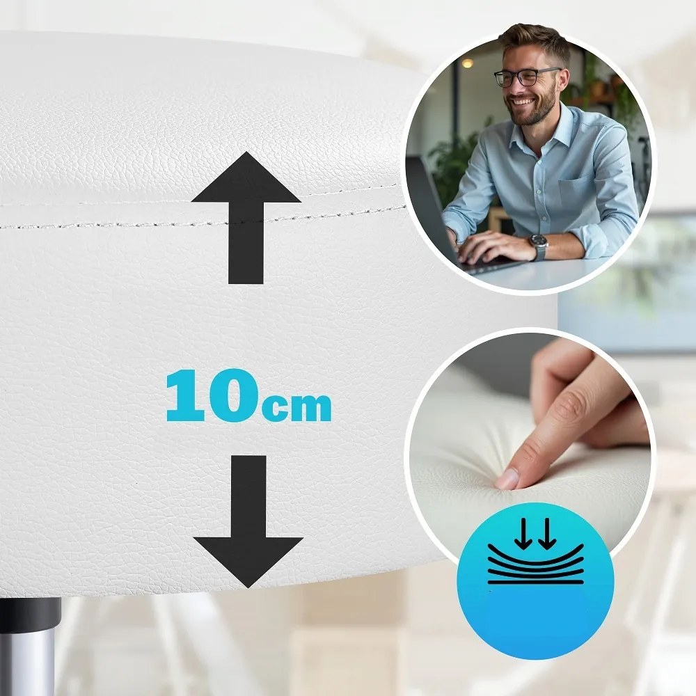 Taburetka na kolieskach OXANA s opierkou na nohy, Ø35cm, biela Casaria