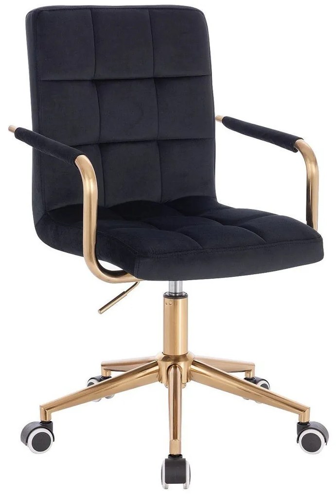 LuxuryForm DESIGN Stolička VERONA GOLD VELUR na zlatej základni s kolieskami - čierna