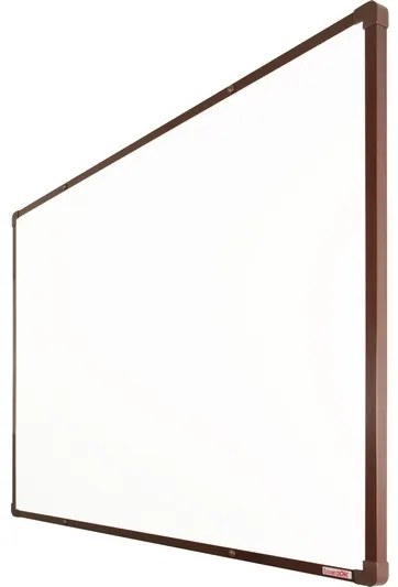 Biela magnetická popisovacia tabuľa s keramickým povrchom boardOK, 1200 x 900 mm, hnedý rám