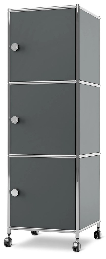 Kovová skrinka na kolieskach »CN3« s 3 dvierkami, sivá