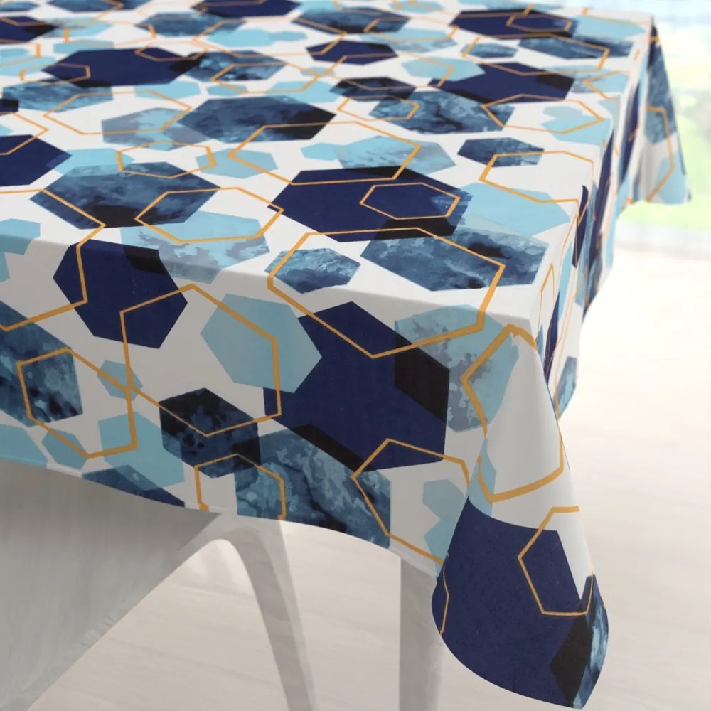 Biante Bavlnený štvorcový obrus Sandra SA-574 Modré hexagóny na bielom 80x80 cm