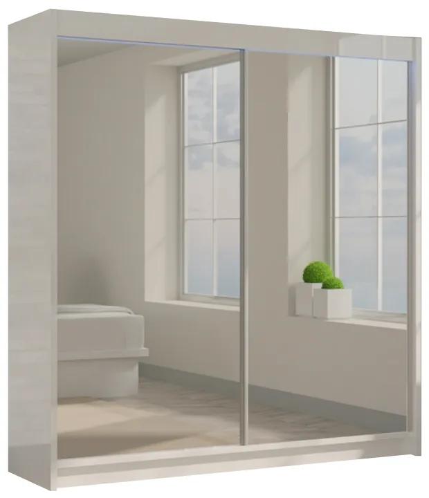 Skriňa s posuvnými dverami a zrkadlom DEBORA, 200x216x61, biela