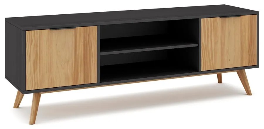 Čierny/prírodný TV stolík z borovicového dreva 140x53 cm Lavis – Marckeric