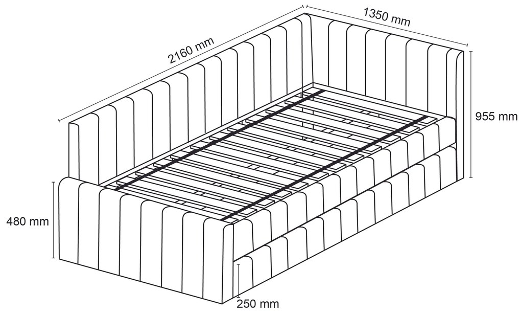 Čalúnená posteľ COMFINO VELVET s prístelkou 120x200 cm krémová