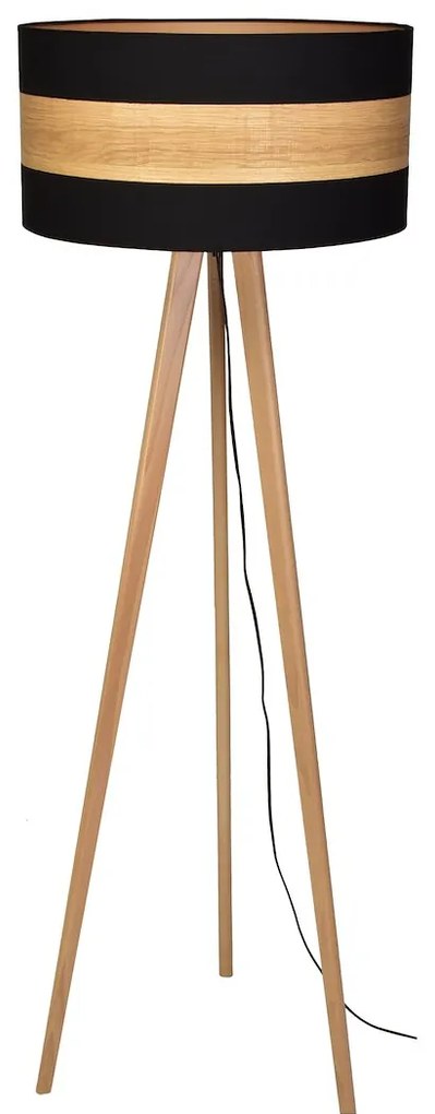 Stojacia lampa Terra, 1x drevené/čierne textilné tienidlo, drevo