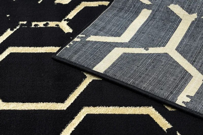 Dywany Łuszczów, Kusový koberec Gloss 407C 86 black/gold, 160x220, čierna, chodba / predsieň