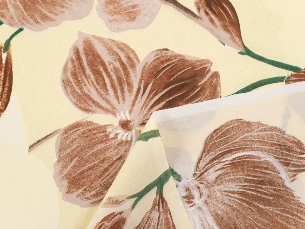 Biante Bavlnený záves Sandra SA-536 Hnedé orchidey na vanilkovo žltom 150x210 cm