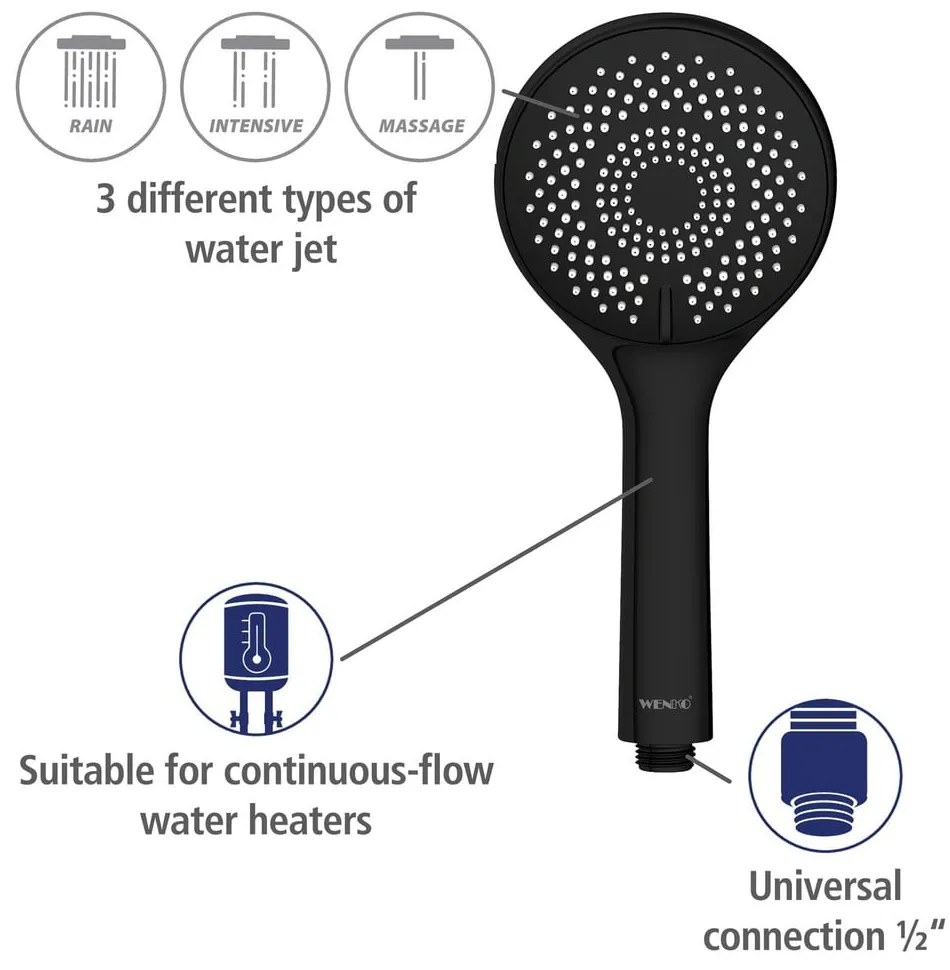 Čierny sprchový set z nerezovej ocele 70 cm Water Saving - Wenko