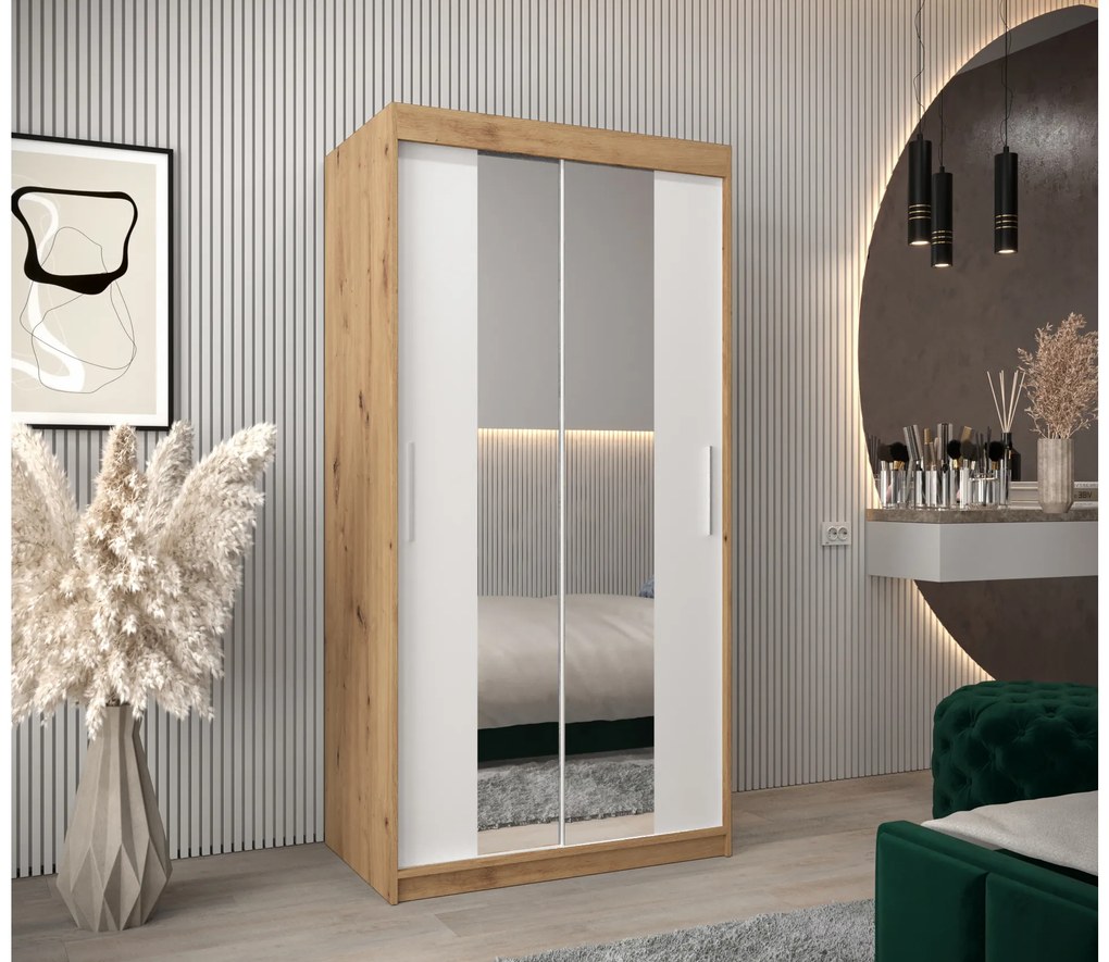 Šatníková skriňa 100 cm Toki 1 (Dub artisan + Biela matná). Akcia -72%. Vlastná spoľahlivá doprava až k Vám domov. 1064881