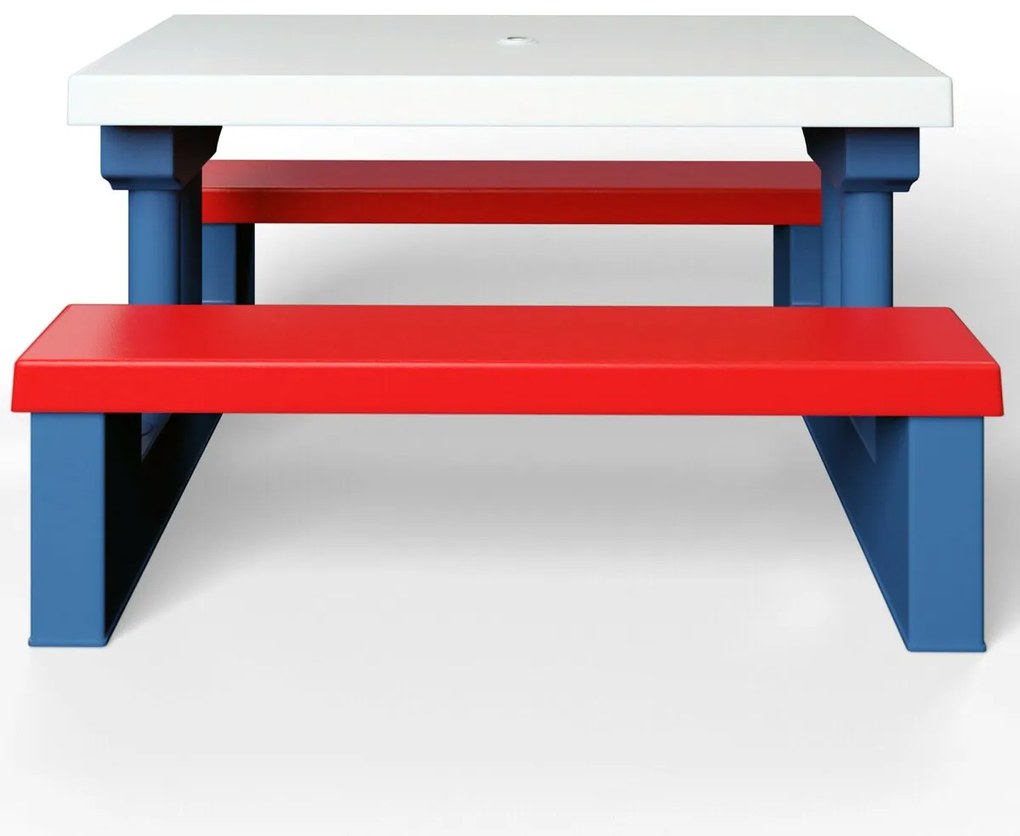 Spielwerk Detská sedacia zostava so slnečníkom JASMIN, 67x78,5x42,5cm, modrá/biela/červená