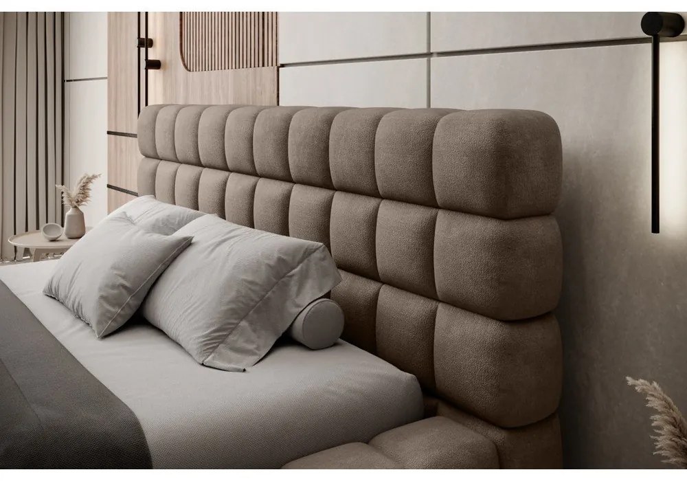 Svetlohnedá čalúnená dvojlôžková posteľ s úložným priestorom s roštom 180x200 cm Dizzle – ELTAP
