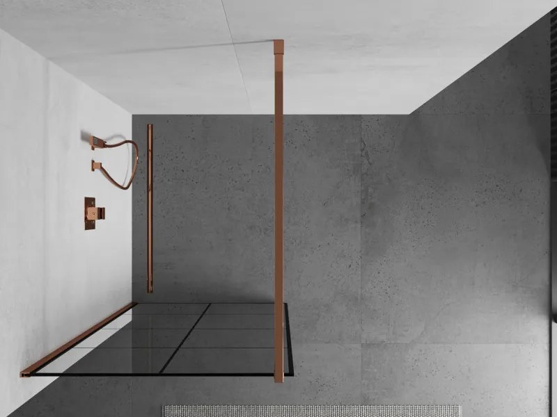 Mexen Kioto, sprchová zástena 90x200 cm, 8mm číre sklo s čiernym vzorom, profil ružové zlato, 800-090-101-60-77