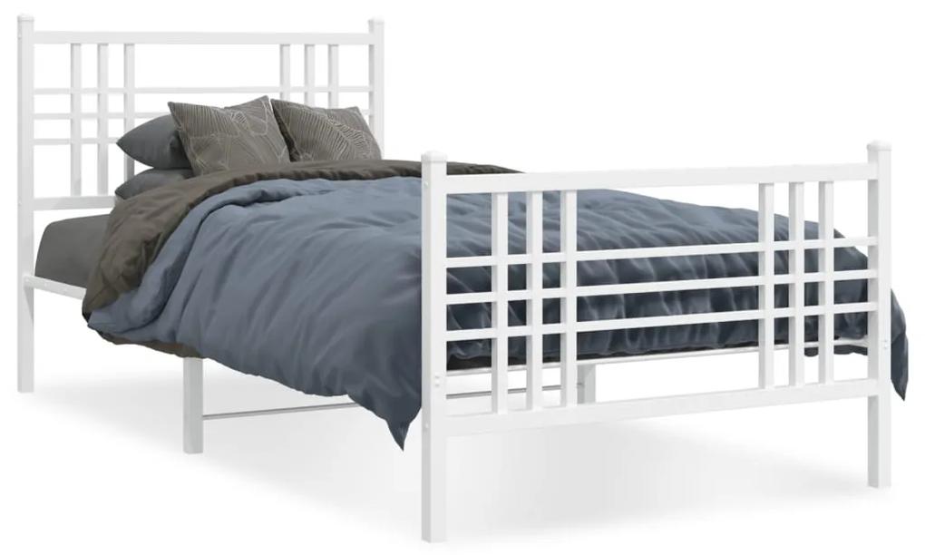 Kovový rám postele s čelom a podnožkou biely 90x200 cm 376384
