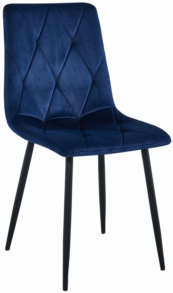 Modrá zamatová jedálenská stolička LIBRA s čiernymi nohami