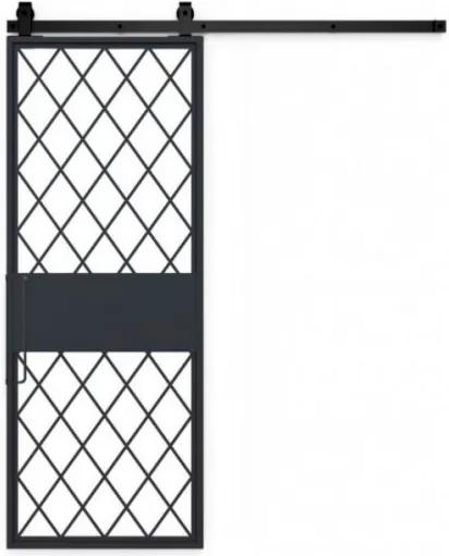 Továrenské industriálné dvere so sklenenou šikmou výplňou II 60cm, 203cm, naturálne čiernena oceľ - bez laku