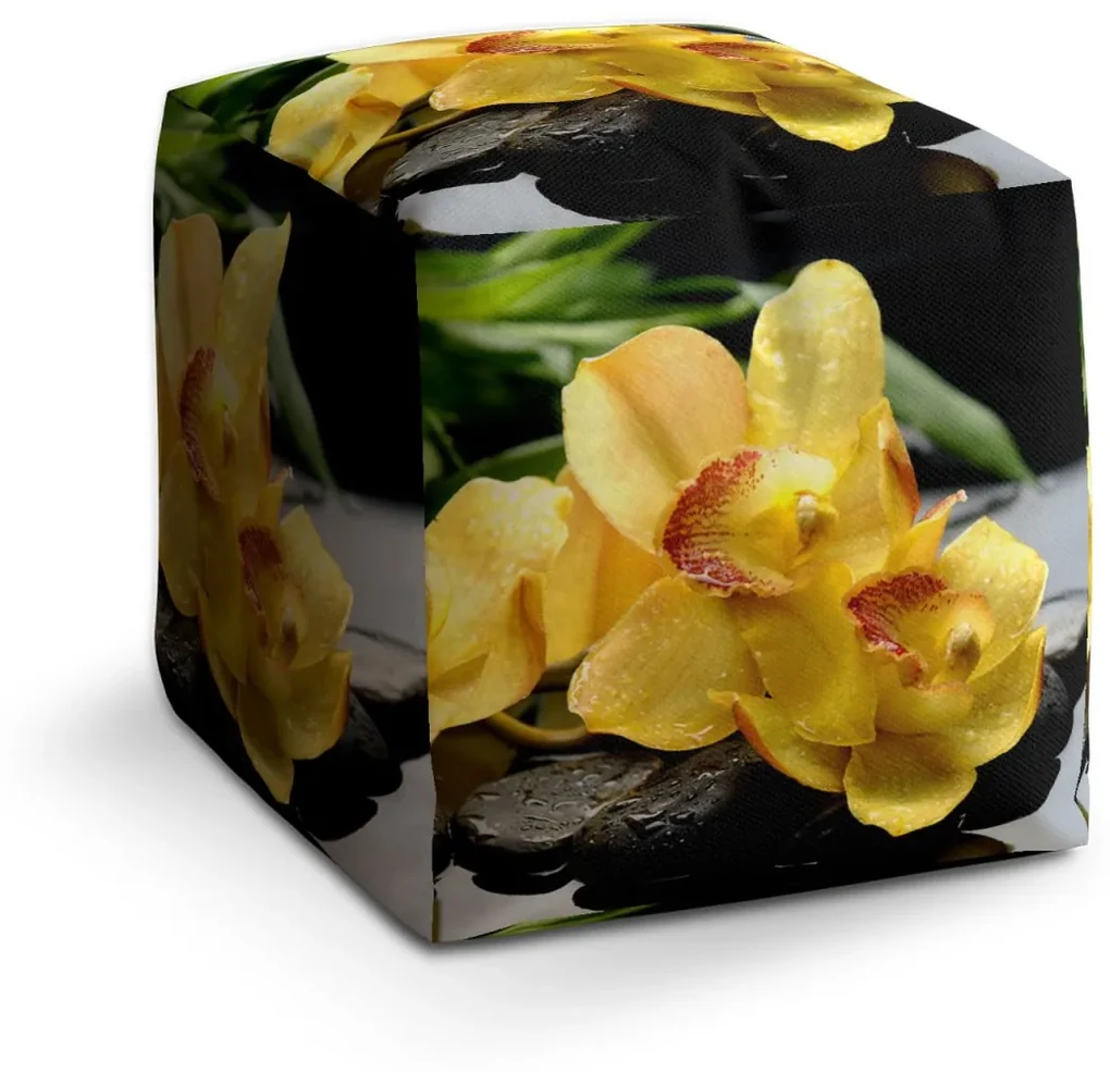 Sablio Taburet Žltá Orchidey: 40x40x40 cm