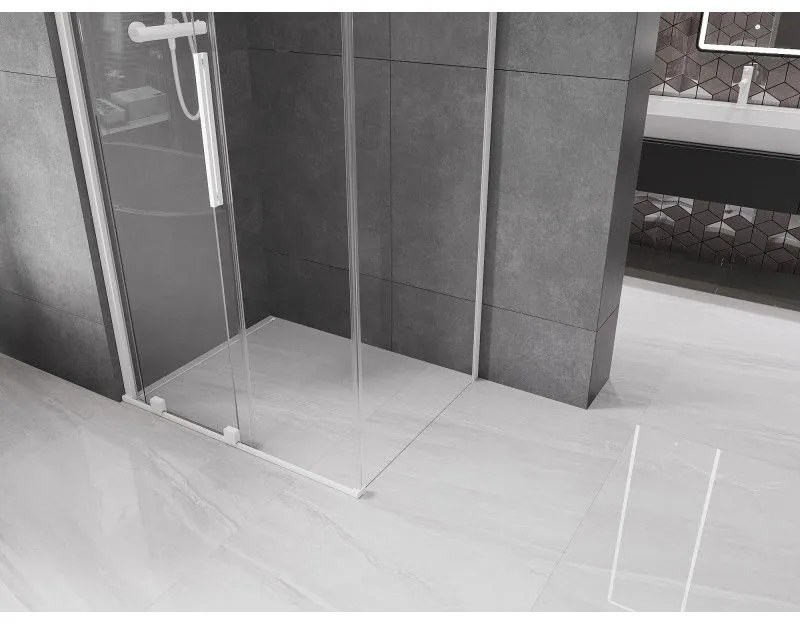Mexen Velar, sprchový kút s posuvnými dverami 100(dvere) x 75(stena) cm, 8mm číre sklo, biela, 871-100-075-01-20