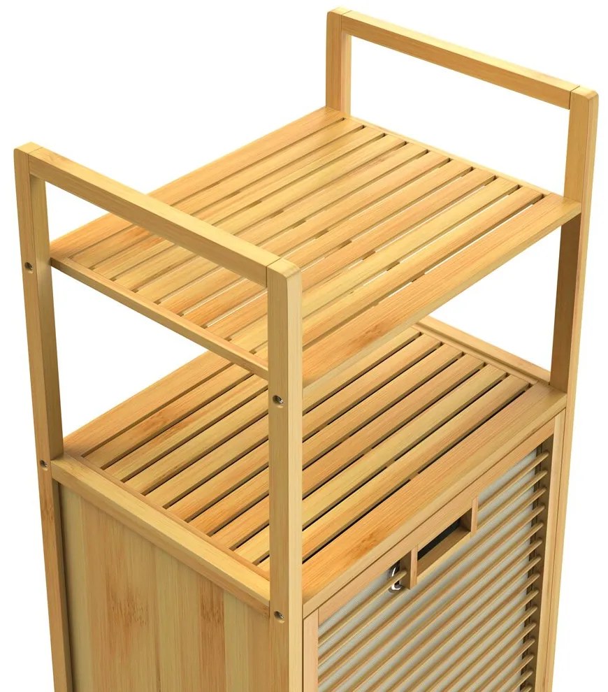 Bambusový regál s košom na bielizeň DORIS,  40x30x95cm, hnedá/krémová Casaria