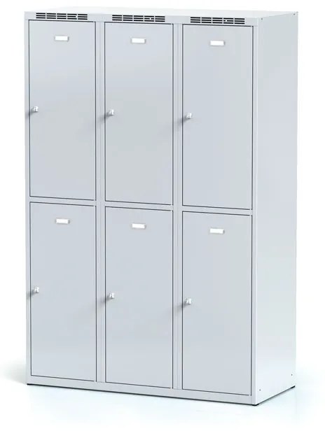 Alfa 3 Šatníková skrinka s úložnými boxami, 6 boxov, 1800 x 1200 x 500 mm, otočný zámok, sivé dvere