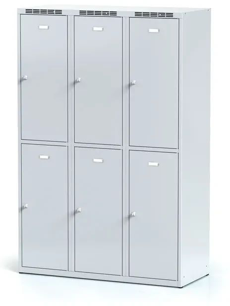 Alfa 3 Šatníková skrinka s úložnými boxami, 6 boxov, 1800 x 1200 x 500 mm, otočný zámok, sivé dvere