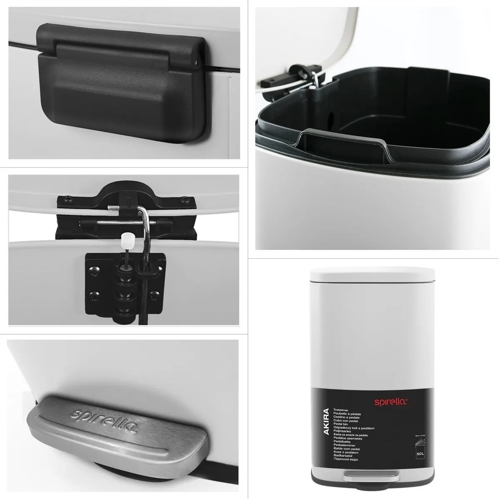Spirella Pedálový odpadkový kôš soft-close Akira 50 l, matná biela, 50 l