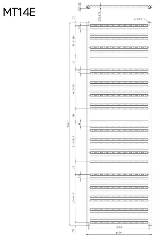 Mereo Mereo, Vykurovací rebrík rovný, 600x1850 mm, 1000 W, biely, elektrický, MER-MT14E