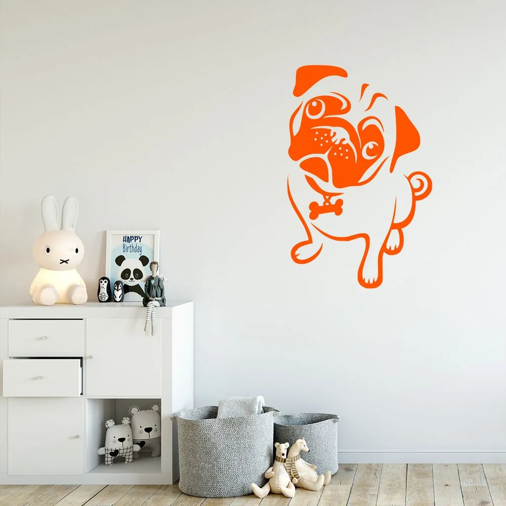 Veselá Stena Samolepka Mopslík Farba: bílá, Veľkosť: 100 x 65 cm