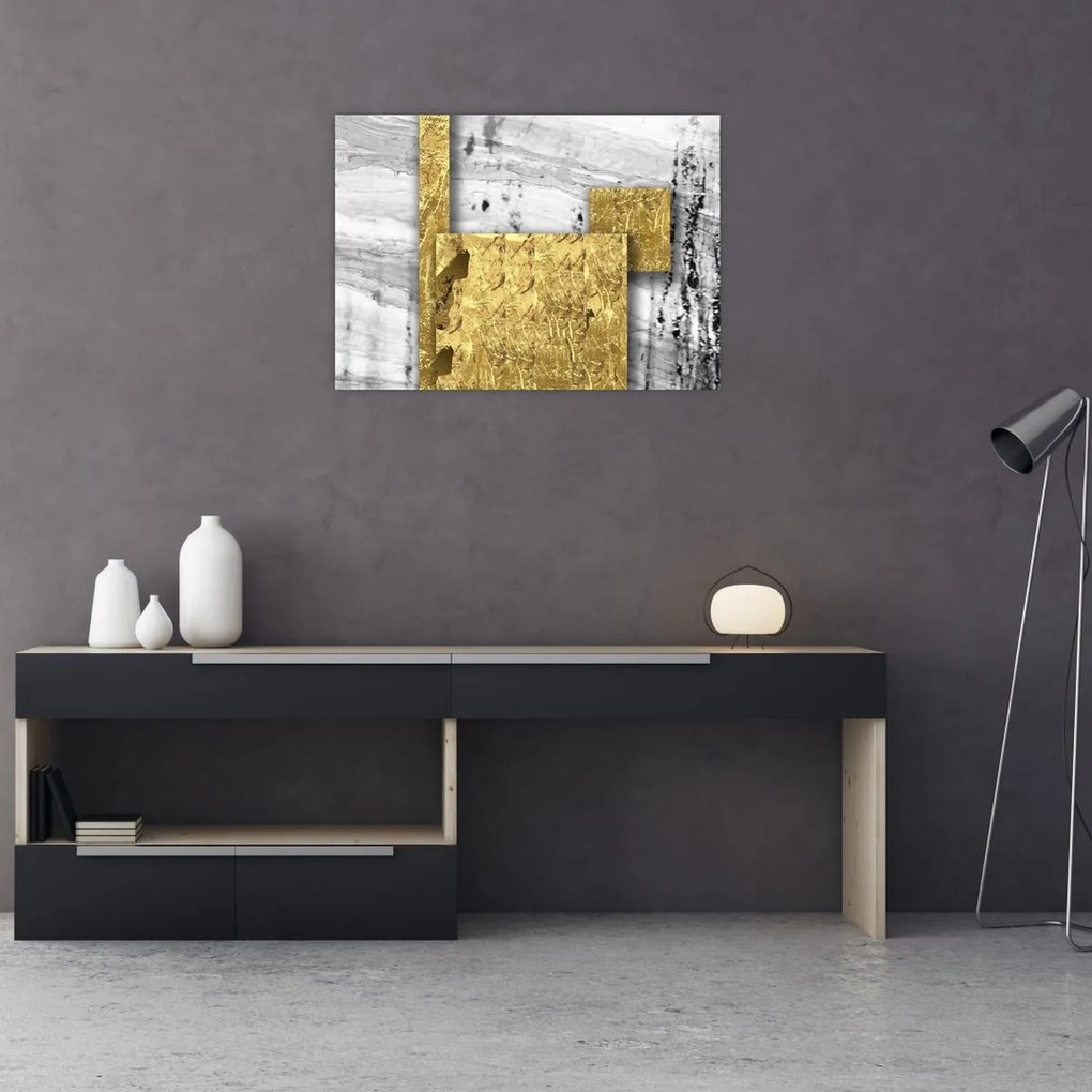 Sklenený obraz - Zlaté štvorce N⁰1 (70x50 cm)