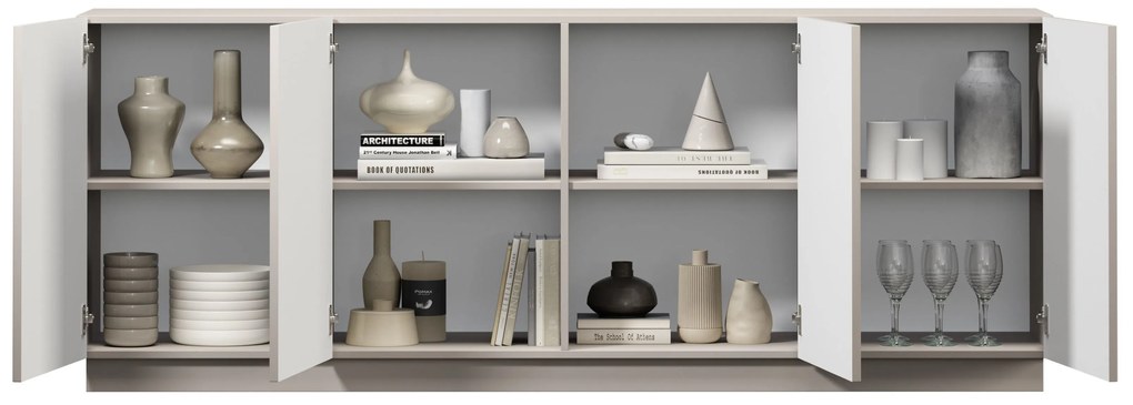 Komoda Lorini 200 cm na sokli - kašmírová / zlaté úchytky G