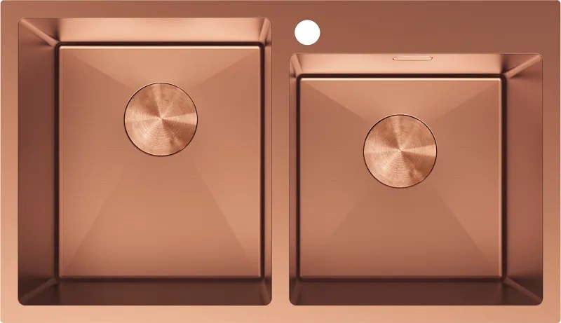 Mexen Xorin, 2-komorový nerezový drez 780 x 450 mm, brúsená meď, 6441782000-65