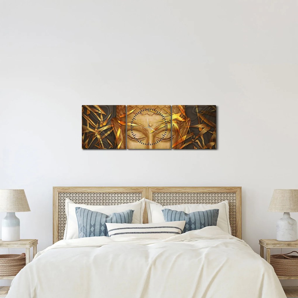 Obraz - Zlatý Budha (s hodinami) (90x30 cm)