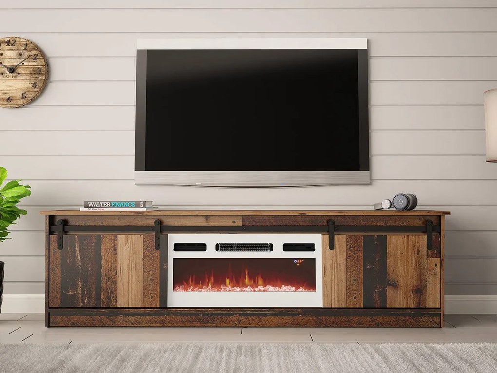 TV skrinka Sarinero s krbom, Farby: old wood, Krb: čierny