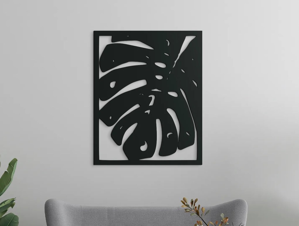 drevko Vyrezávaný obraz List kvetu Monstera deliciosa Rozmer obrazu: 40 x 32,5 cm, Farba dekorácie: Čierna