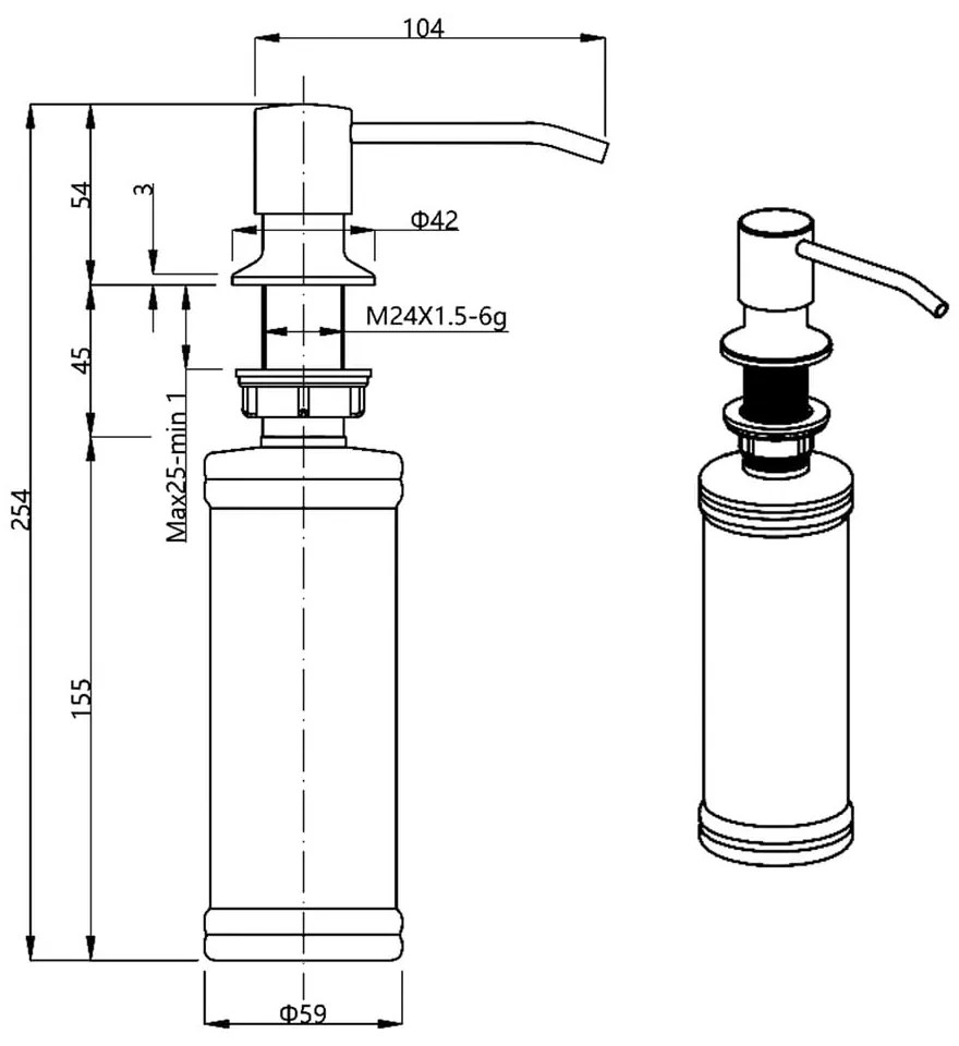 Tmavohnedý plastový zápustný dávkovač mydla 350 ml – Sapho