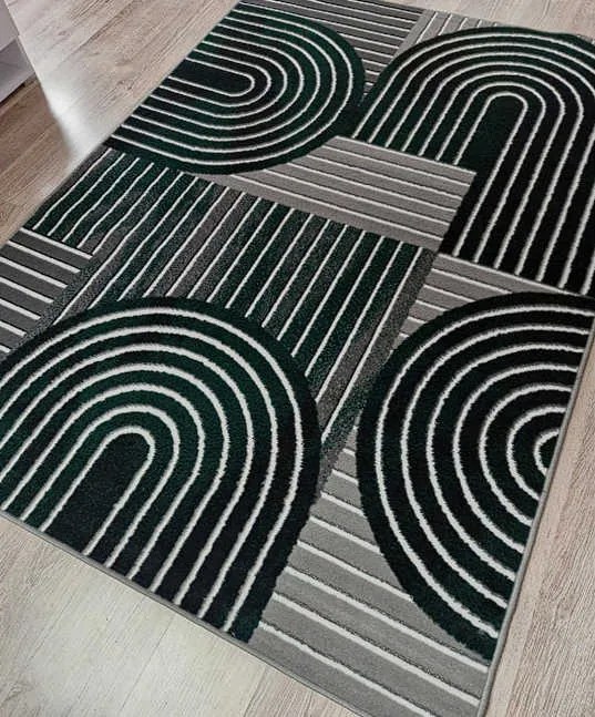 HU Sivo zelený geometrický obdĺžnikový koberec NEW IDEA 90141-0574 Rozmer: 80x150 cm