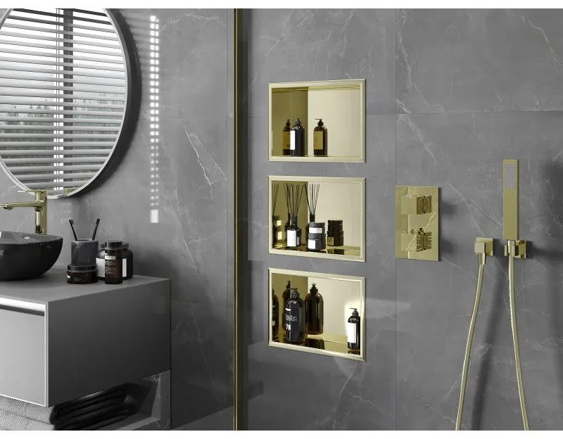 Mexen X-Wall-R, polička na zapustenie na obklad s golierom 30 x 20 cm, zlatá lesklá, 1950302010